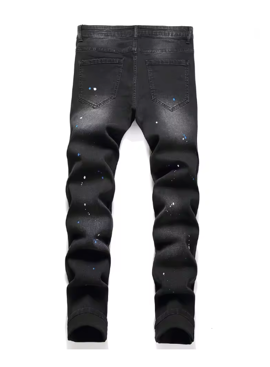 Black, Red-Patch Ripped Jeans