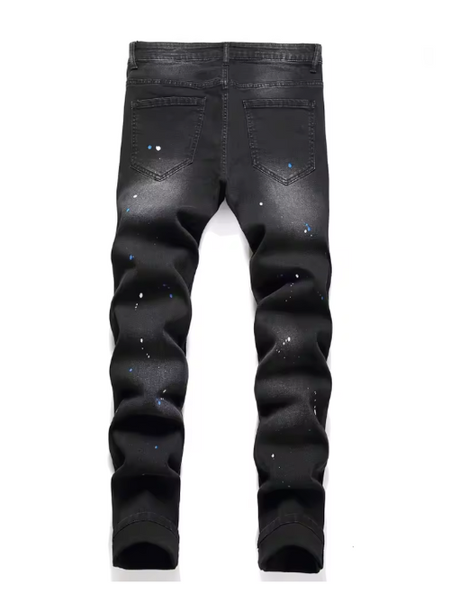 Black, Red-Patch Ripped Jeans