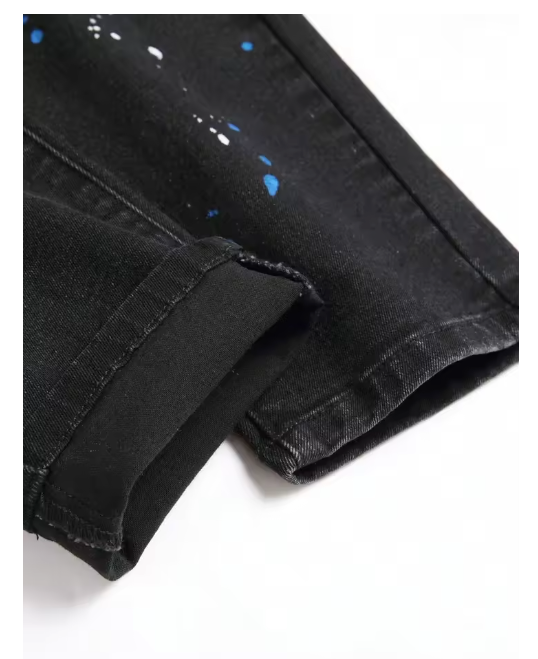 Black, Red-Patch Ripped Jeans