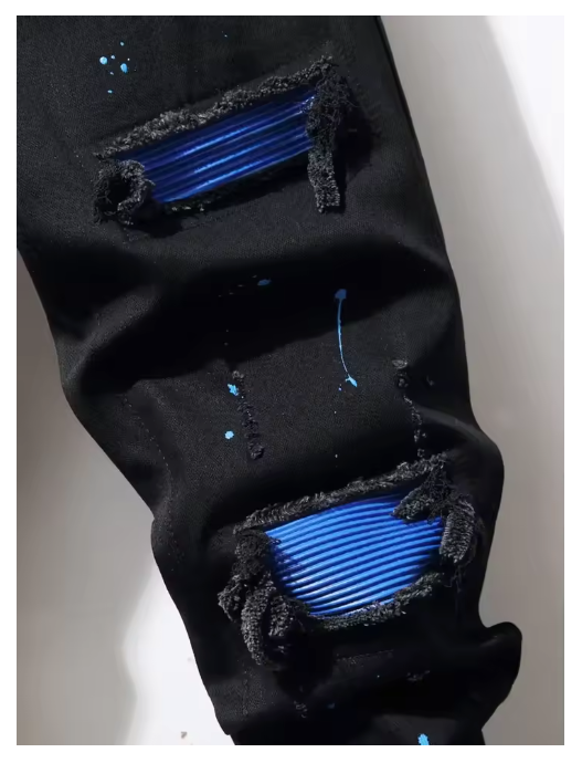 Black, Blue-Patch Ripped Jeans