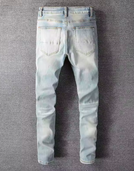 Denim Blue Diamond Ripped Jeans