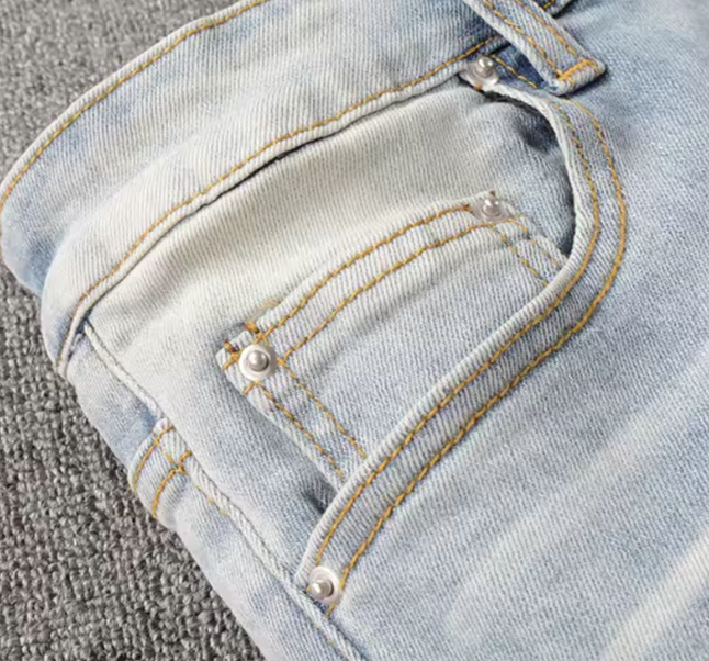 Denim Blue Diamond Ripped Jeans