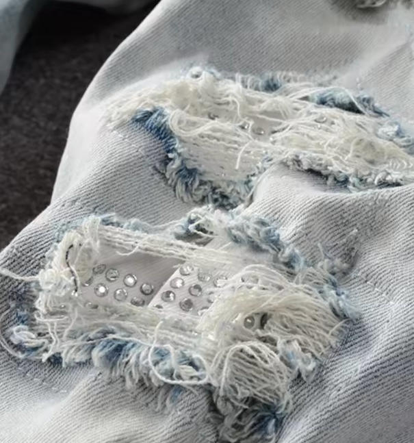 Denim Blue Diamond Ripped Jeans
