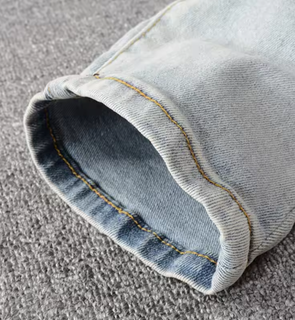 Denim Blue Diamond Ripped Jeans